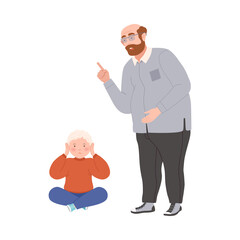 Annoyed Dad Scolding His Son for Disobedience Vector Illustration
