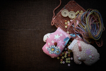 Image of soft toys. Mittens. Handmade.