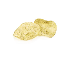 Potato chips isolated on white background.