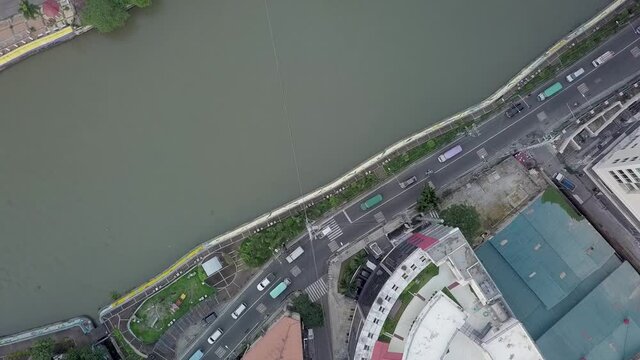 Top view of the Pasig River, separating the cities of Makati and Mandaluyong in Metro Manila