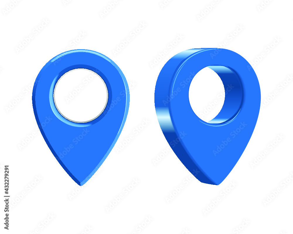Poster blue map pointer set isolated on white background. 3d rendering