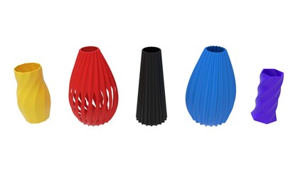 3D rendering of a 3d printed vase complex shaped and colored isoalted on white background.