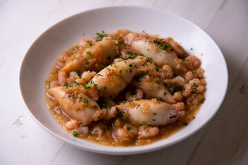 Squid stew. Traditional tapas from southern Spain in a fishing village.