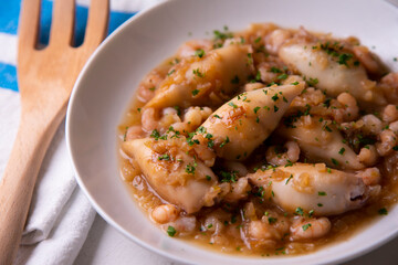 Squid stew. Traditional tapas from southern Spain in a fishing village.
