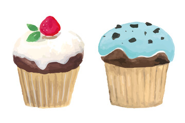 カップケーキの手描きイラスト