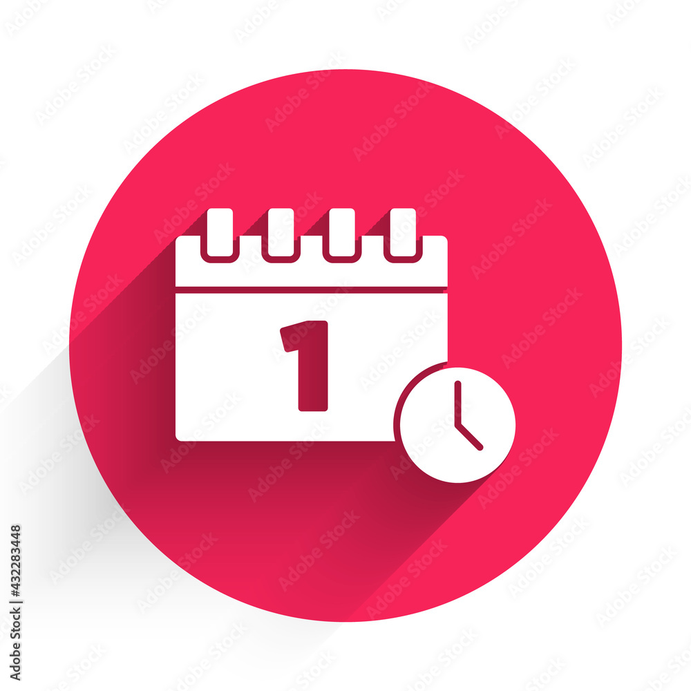 Poster white calendar with first september date icon isolated with long shadow. september 1. date and time,