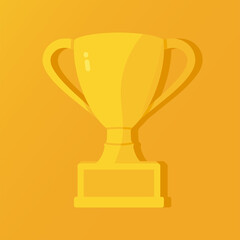 Vector illustration of golden trophy cup isolated on yellow background.