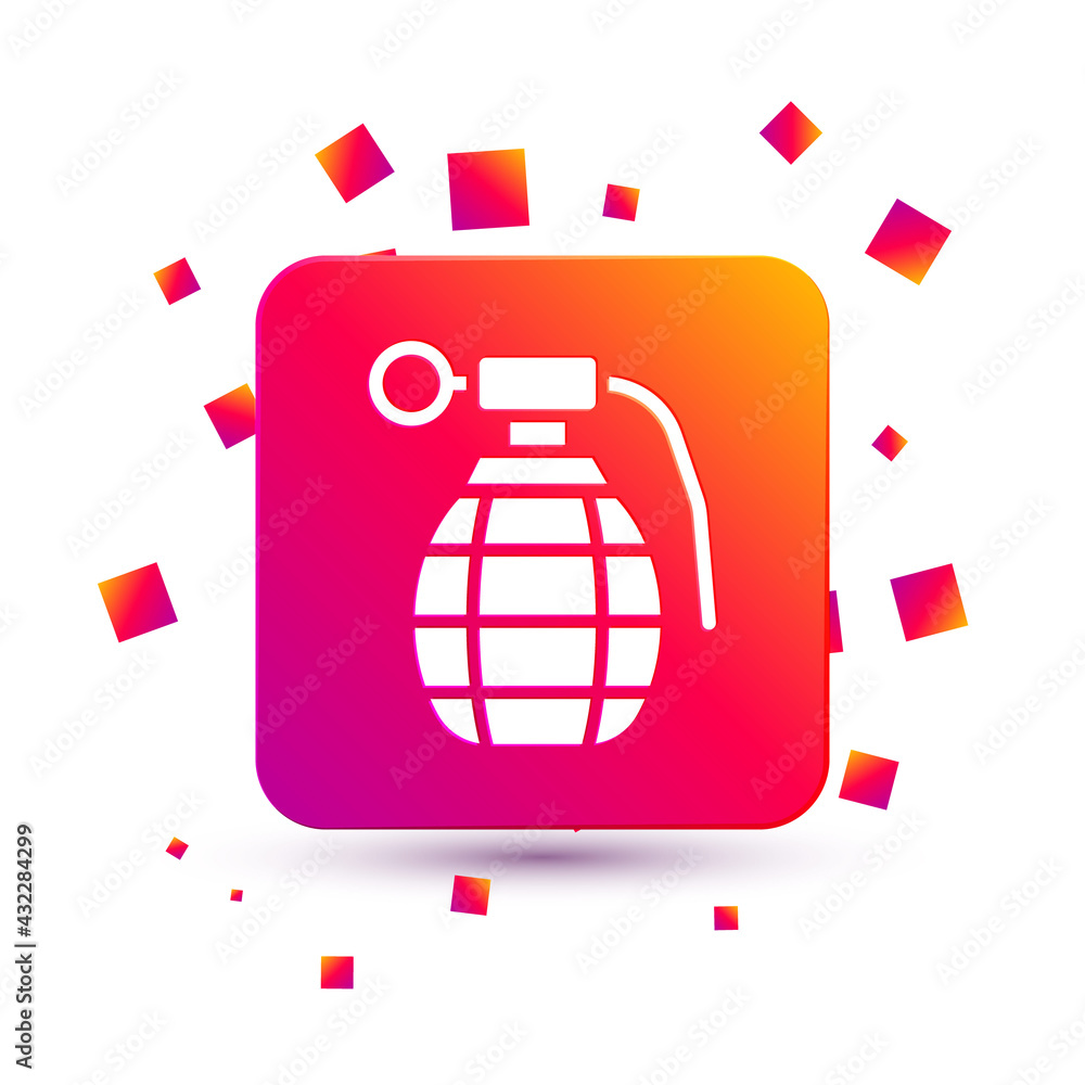 Poster white hand grenade icon isolated on white background. bomb explosion. square color button. vector