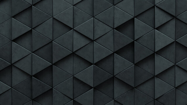 Triangular Tiles arranged to create a 3D wall. Futuristic, Semigloss Background formed from Concrete blocks. 3D Render