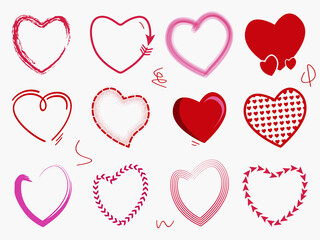 Set of premium different shaped heart icons clipart for greeting card