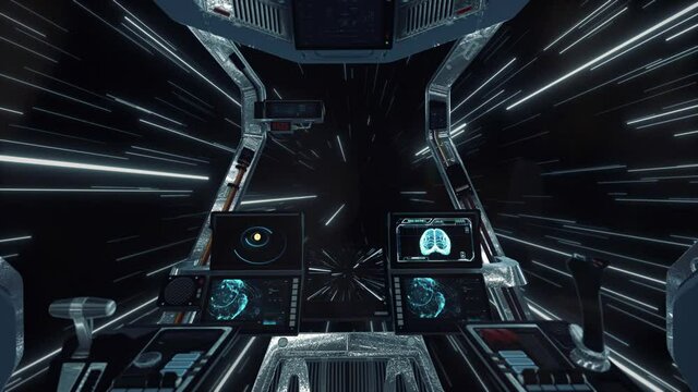 View from Spaceship Cockpit - Coming Out of Warp to Join the Spaceship Fleet