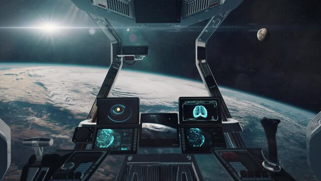 View from Spaceship Cockpit - In Orbit of Planet Earth