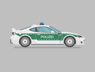 German police super car. Side view. Cartoon flat illustration. Auto for graphic and web. Translation: police. © Rimsky