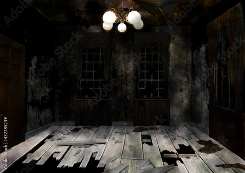 廃墟の荒れた室内のイラスト Wall Mural Wallpaper Murals Nijin