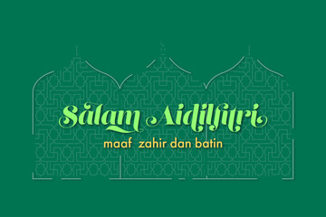 Greeting card written SALAM AIDILFITRI, MAAF ZAHIR BATIN meaning Happy eid fitr for muslim around the world
