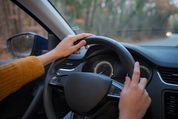 young Woman behind the wheel of a car.