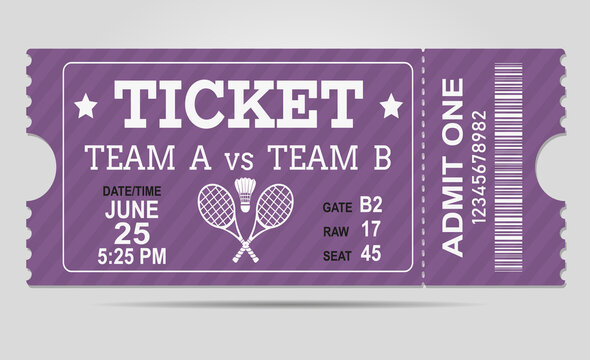Badminton Ticket Material Design. Vector illustration
