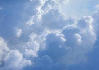 Aerial view on blue sky and white clouds