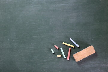Multicolored chalk with eraser brush