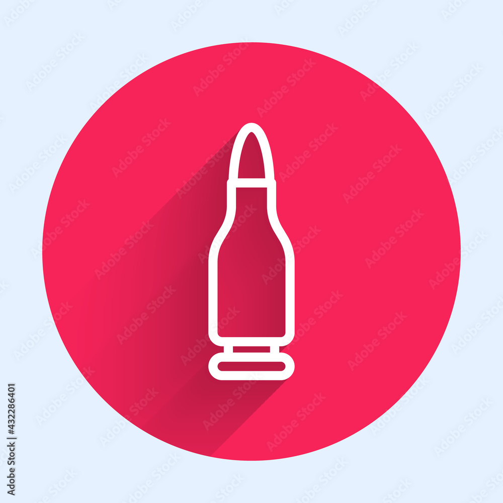 Poster white line bullet icon isolated with long shadow. red circle button. vector