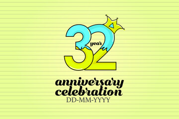 32 year anniversary cartoon, sweet style, candy look, for background - vector