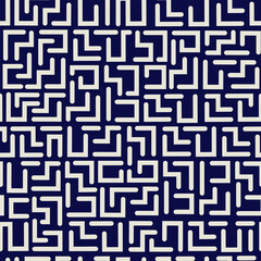 White line shape maze puzzle seamless vector pattern design. Prints and fashion trends.