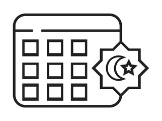 Calendar Ramadan icon vector. Ramadan Kareem, Eid al-Adha Islam signs. Prayer hands are shown.