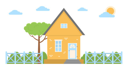 Vector illustration of a country house in a flat style House icon isolated on white background