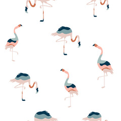 Abstract seamless pattern with colorful flamingo birds