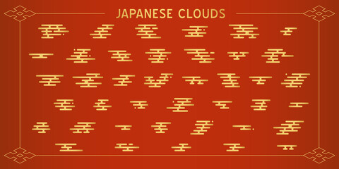 Japanese clouds vector isolated elements. Oriental style geometry simple pattern.