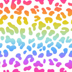 Rainbow leopard vector seamless pattern. Neon gradient