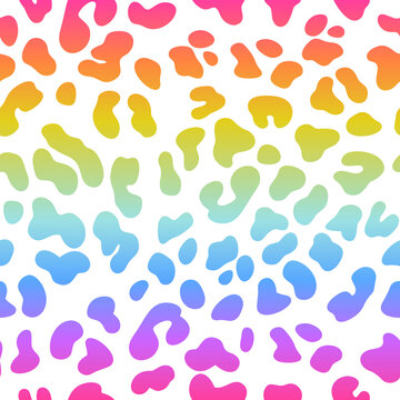 Rainbow leopard vector seamless pattern. Neon gradient