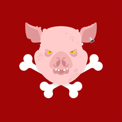 Fototapeta premium Butcher emblem. Pork head and crossbones