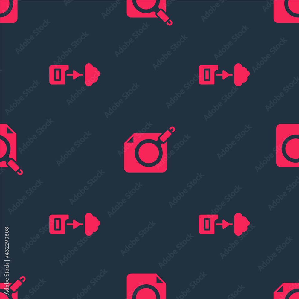 Poster set cloud technology data transfer and search concept with folder on seamless pattern. vector