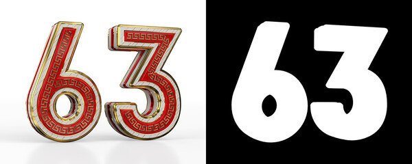 Number sixty-three (number 63) with red transparent stripe