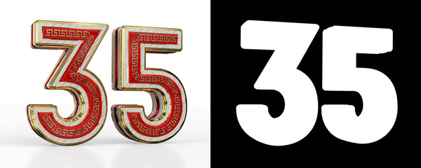 Number thirty-five (number 35) with red transparent stripe