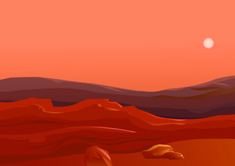 Mars red planet desert landscape vector illustration © webstocker