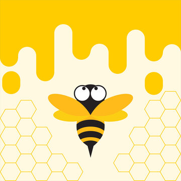 Yellow Bee and Honey Comb Vector Illustration