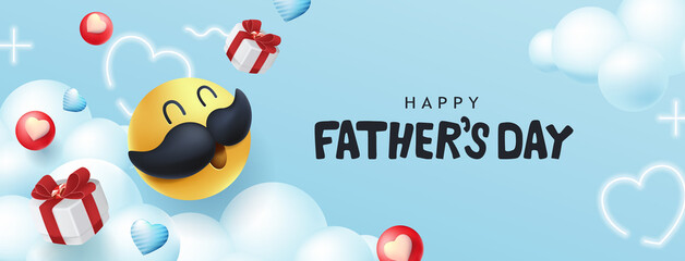 Fototapeta na wymiar Happy Fathers Day banner background with mustache smiley 