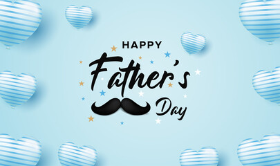 Happy Father's Day greeting card with illustration of love balloons, glasses, mustache, ribbon and tie © hamdhan23
