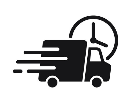 Shipping fast delivery truck with clock icon symbol, Pictogram flat design for apps and websites, Isolated on white background, Vector illustration