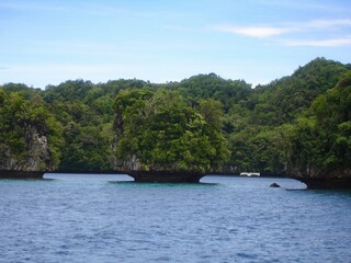 Fototapeta na wymiar Close up of the Rock Islands of Palau, a top attraction for visitors.