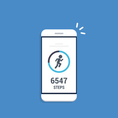 Fitness tracking app on mobile phone. Run tracker, walk steps counter. Vector illustration