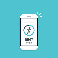 Fitness tracking app on mobile phone. Run tracker, walk steps counter. Vector illustration