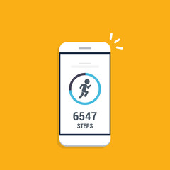 Fitness tracking app on mobile phone. Run tracker, walk steps counter. Vector illustration