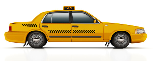 Fototapety  Yellow taxi cab isolated on white background. 3D illustration