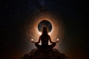  Woman with yoga pose in front of the universe © quickshooting