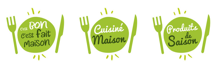 Logo assiette : produits de saison, cuisine maison ! - obrazy, fototapety, plakaty