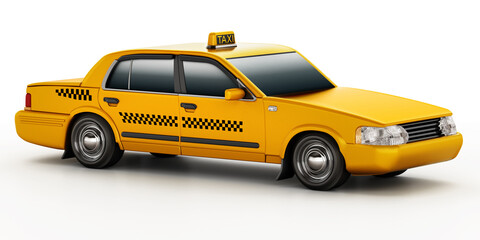 Obraz na płótnie Canvas Yellow taxi cab isolated on white background. 3D illustration