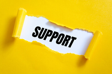 Support word written under torn paper